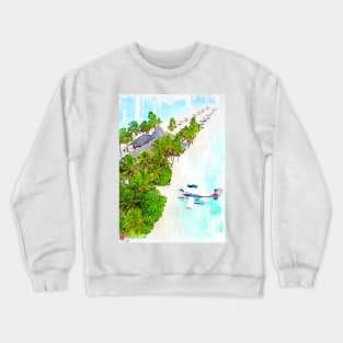 Sea Plane In Beautiful Maldives Beach Lagoon Hotel Crewneck Sweatshirt